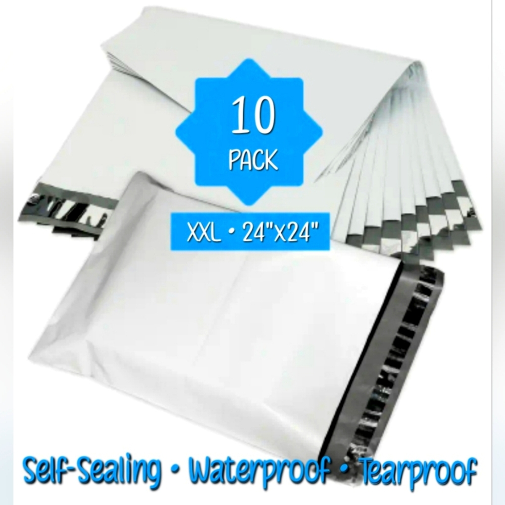 XXL 24x24 Self Sealing Waterproof Tearproof Poly Mailer Bag 10 Pack White